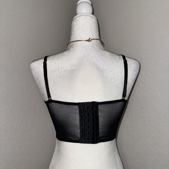 Corset Top Women's Large Black Floral Embroidered Adjustable Straps Hook & Eye - Picture 3 of 8